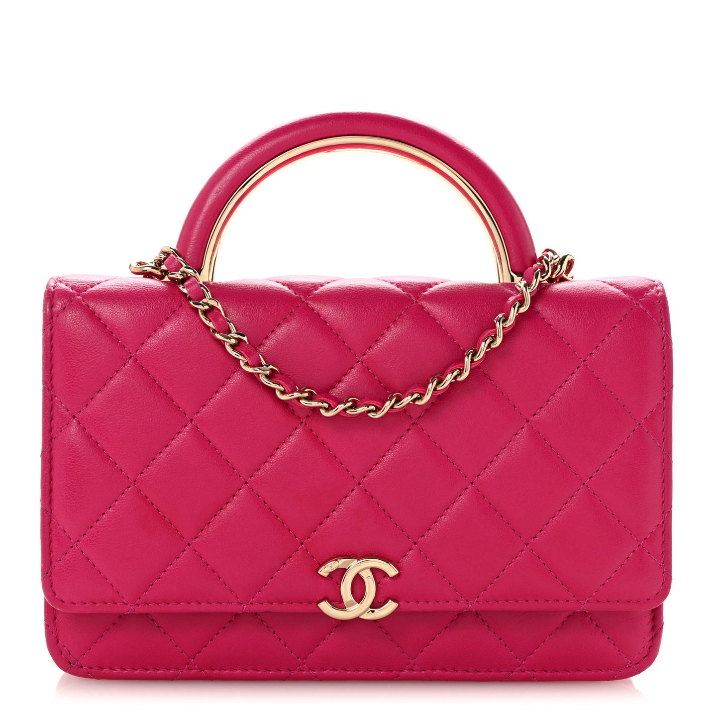 Lambskin Quilted Top Handle Wallet On Chain WOC Pink