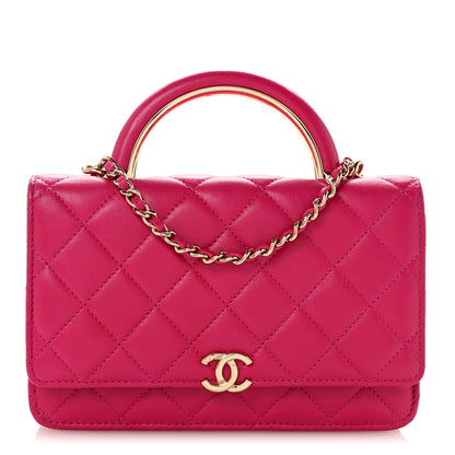 Chanel Lambskin Quilted Top Handle Wallet On Chain WOC Pink 1 of 14