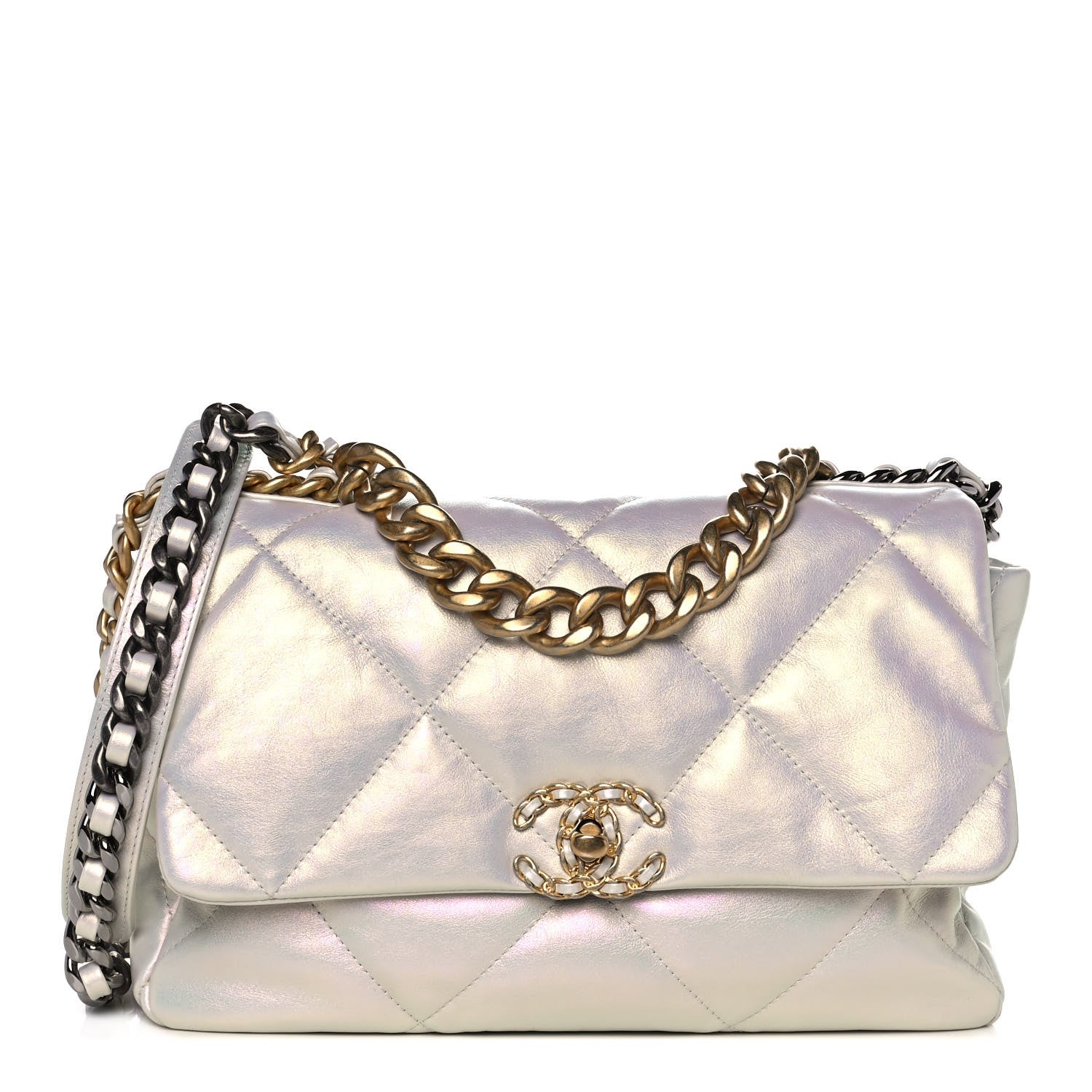Chanel Iridescent Calfskin Quilted Large Chanel 19 Flap White 1 of 12