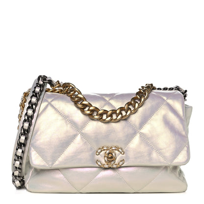 Chanel Iridescent Calfskin Quilted Large Chanel 19 Flap White 1 of 12