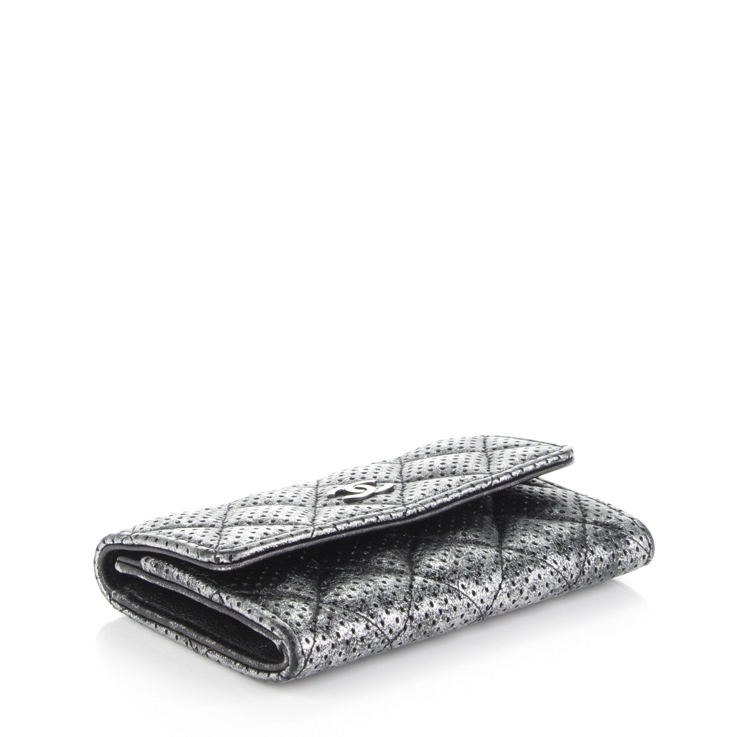 Chanel Metallic Calfskin Perforated Quilted Card Holder Grey 4 of 8
