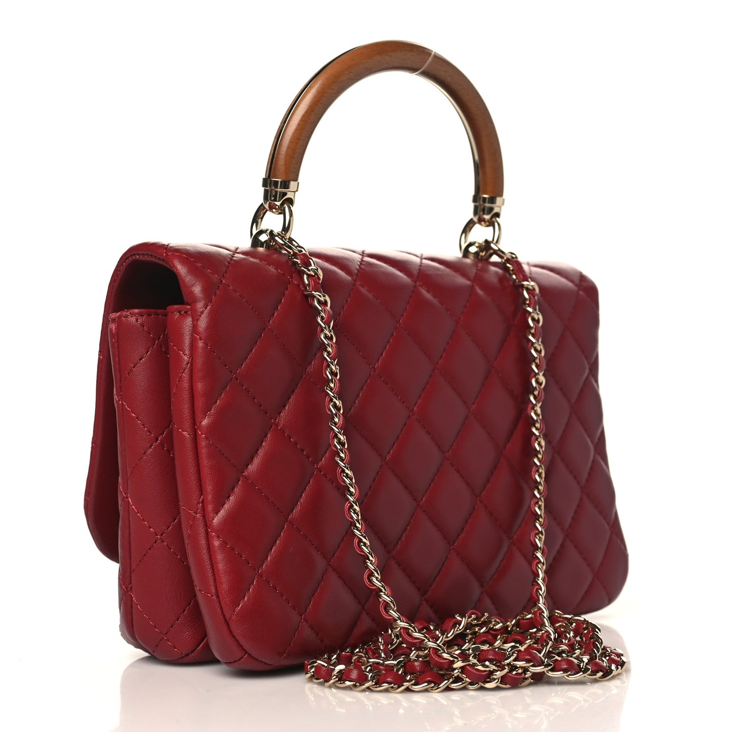 Lambskin Quilted Wood Coco Handle Flap Red