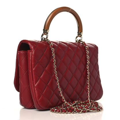 Chanel Lambskin Quilted Wood Coco Handle Flap Red 3 of 9