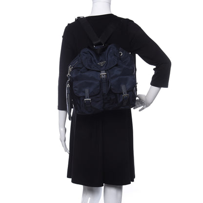 Prada Tessuto Nylon Medium Backpack Blue Black 2 of 12