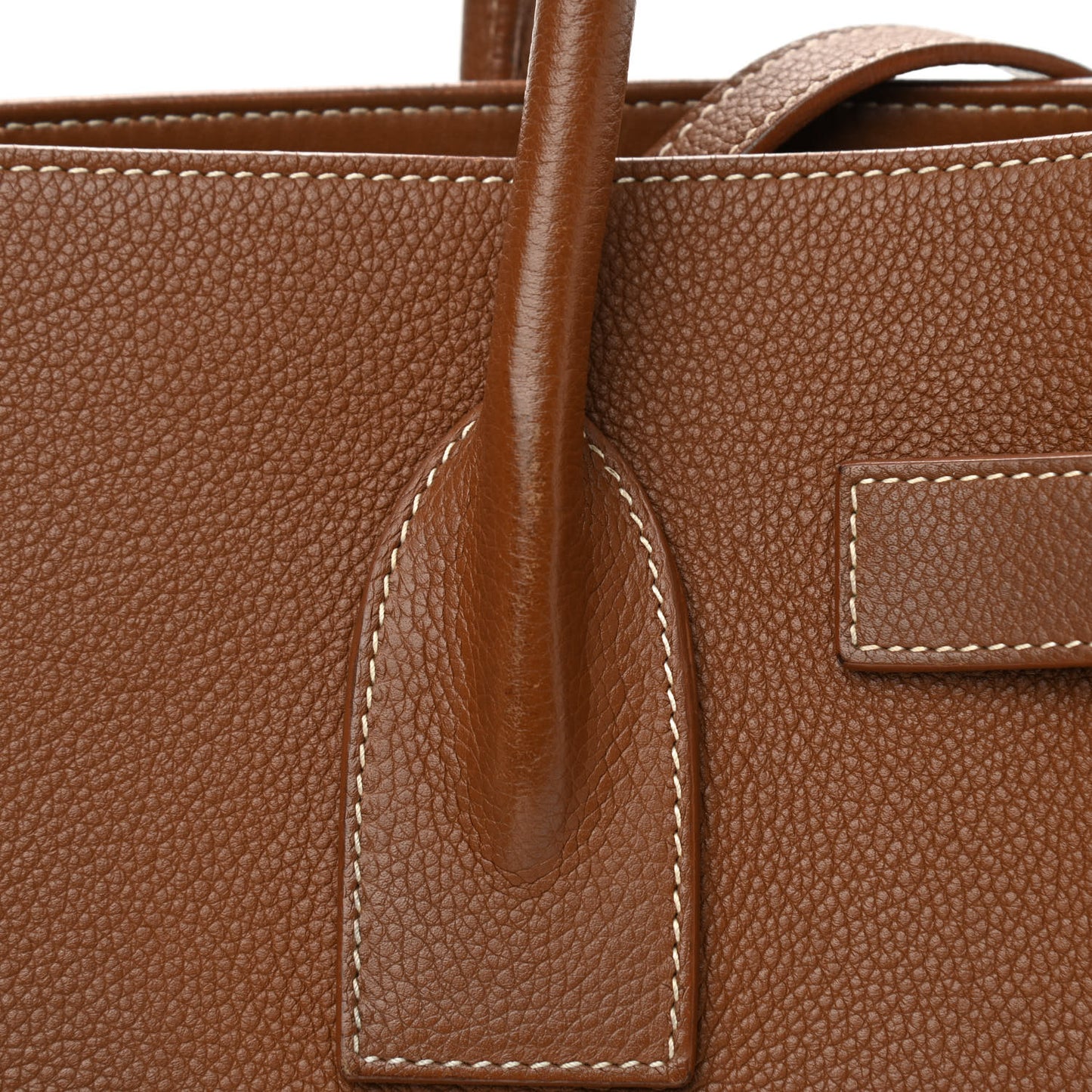Grained Calfskin Topstitch Small Sac De Jour Cognac