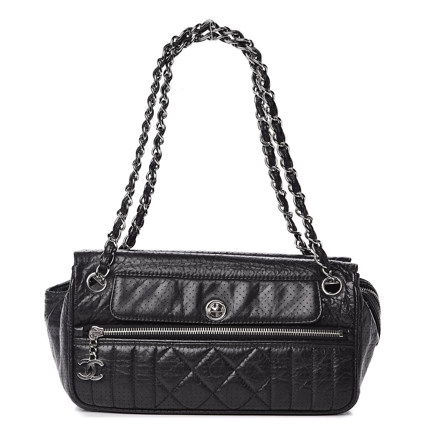 Chanel Calfskin Perforated 50's Satchel Black 1 of 12