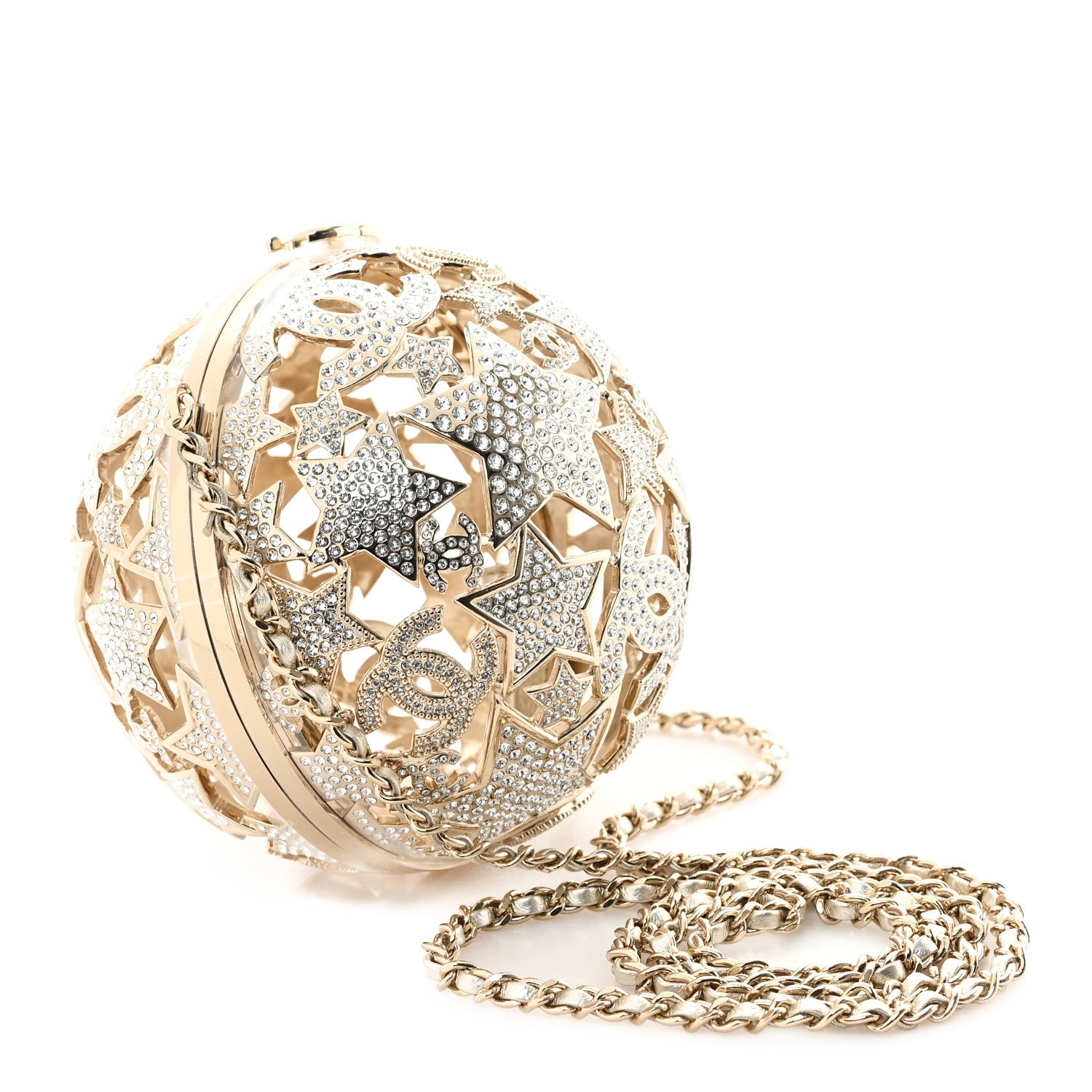Chanel Metal Strass Crystal Sphere Minaudiere Clutch Gold 3 of 12