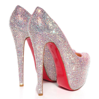 Christian Louboutin Crystal Suede Burma Daffodile Strass 160 Pumps 39 Aurora Boreale 4 of 6