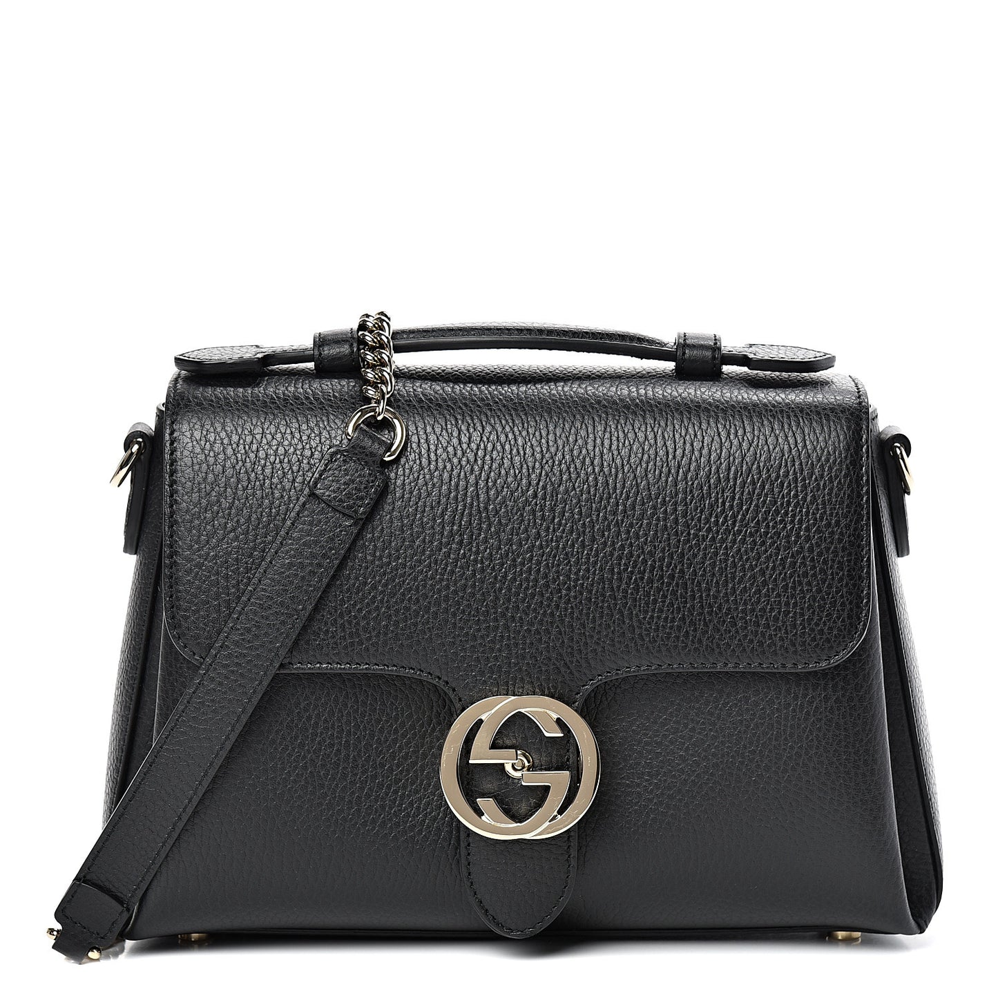 Dollar Calfskin Interlocking G Top Handle Shoulder Bag Black