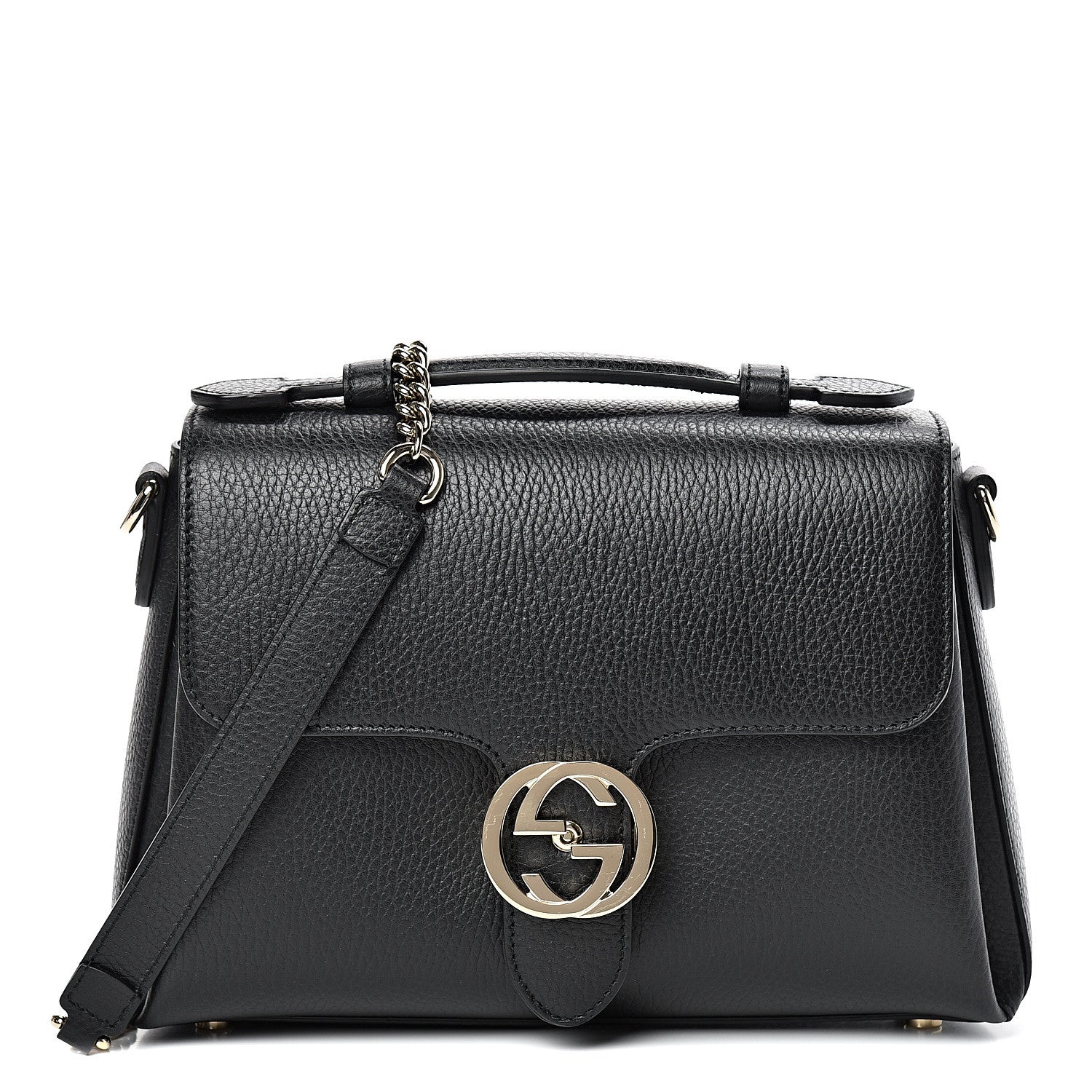 Gucci Dollar Calfskin Interlocking G Top Handle Shoulder Bag Black 1 of 10