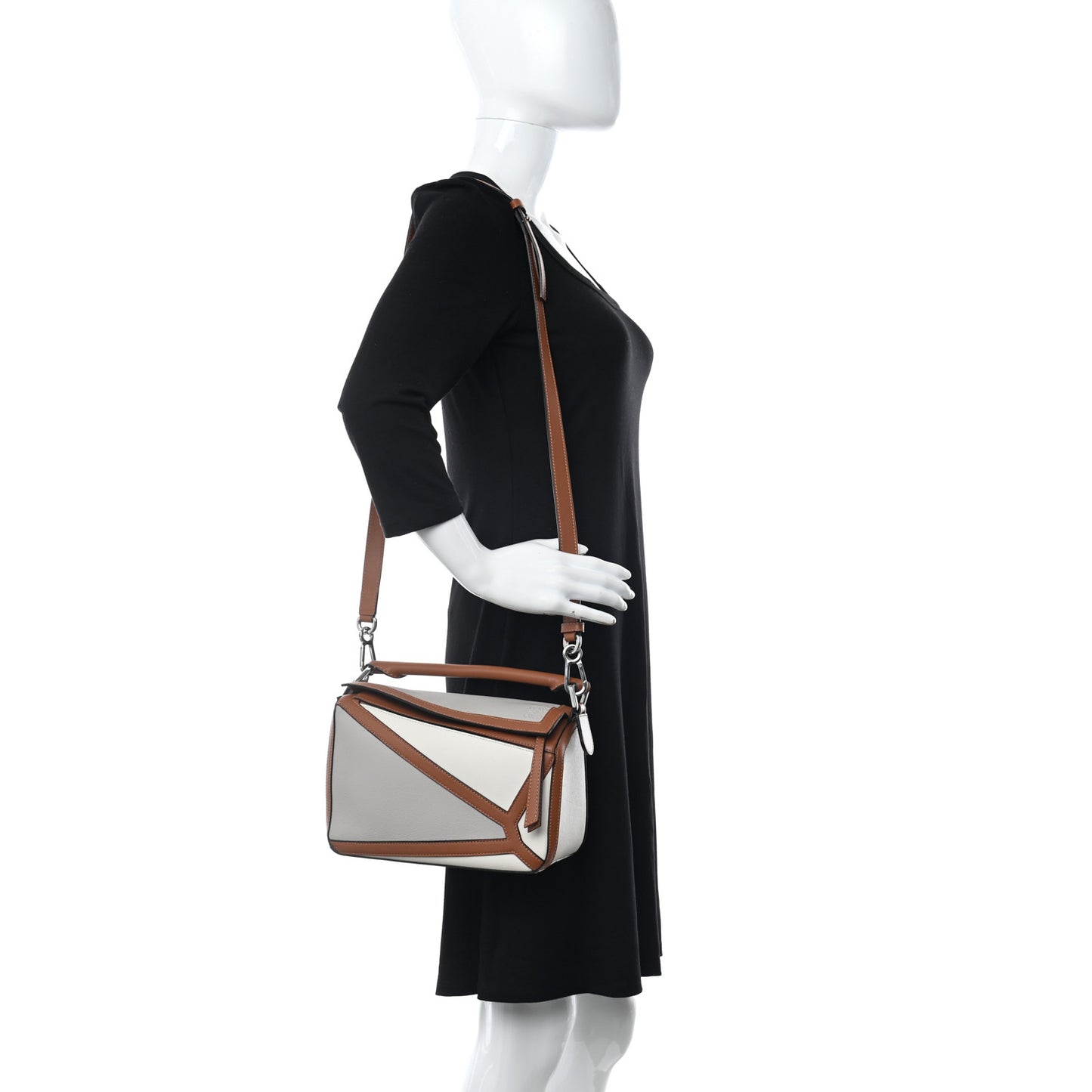 Calfskin Small Graphic Puzzle Bag Ghost Soft White