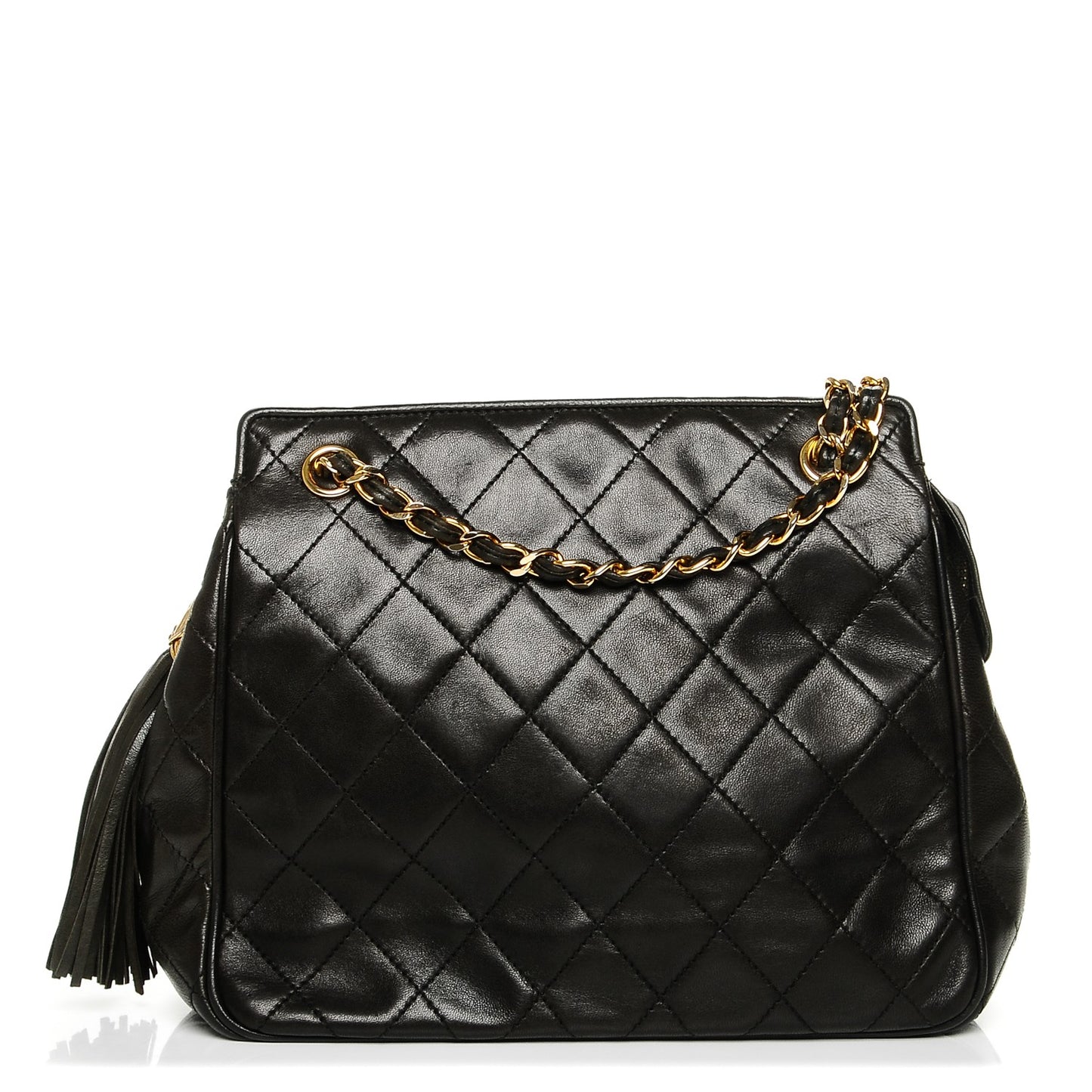 Lambskin Quilted Small Tassel Shoulder Bag Dark Green