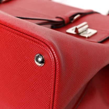 Prada Saffiano Cuir Convertible Top Handle Tote Fuoco 11 of 14