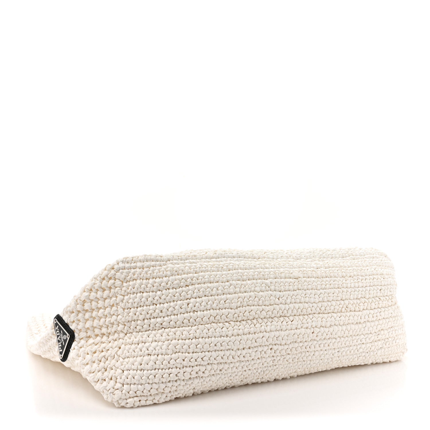 Prada Yarn Raffia Effect Crochet Embroidered Large Logo Tote White 4 of 9