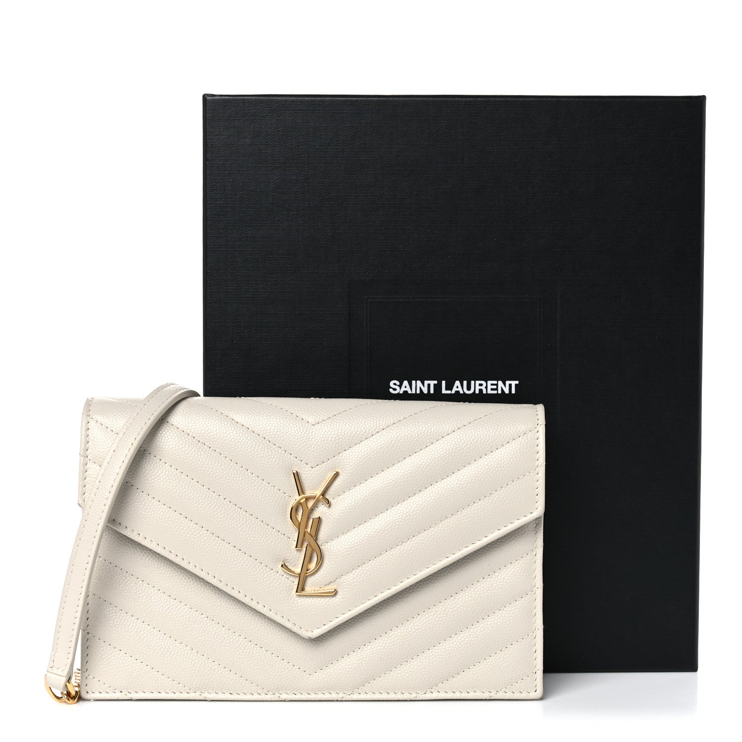 Saint Laurent Grain De Poudre Matelasse Chevron Monogram Envelope Chain Crema Soft 10 of 10
