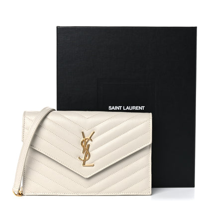Saint Laurent Grain De Poudre Matelasse Chevron Monogram Envelope Chain Crema Soft 10 of 10