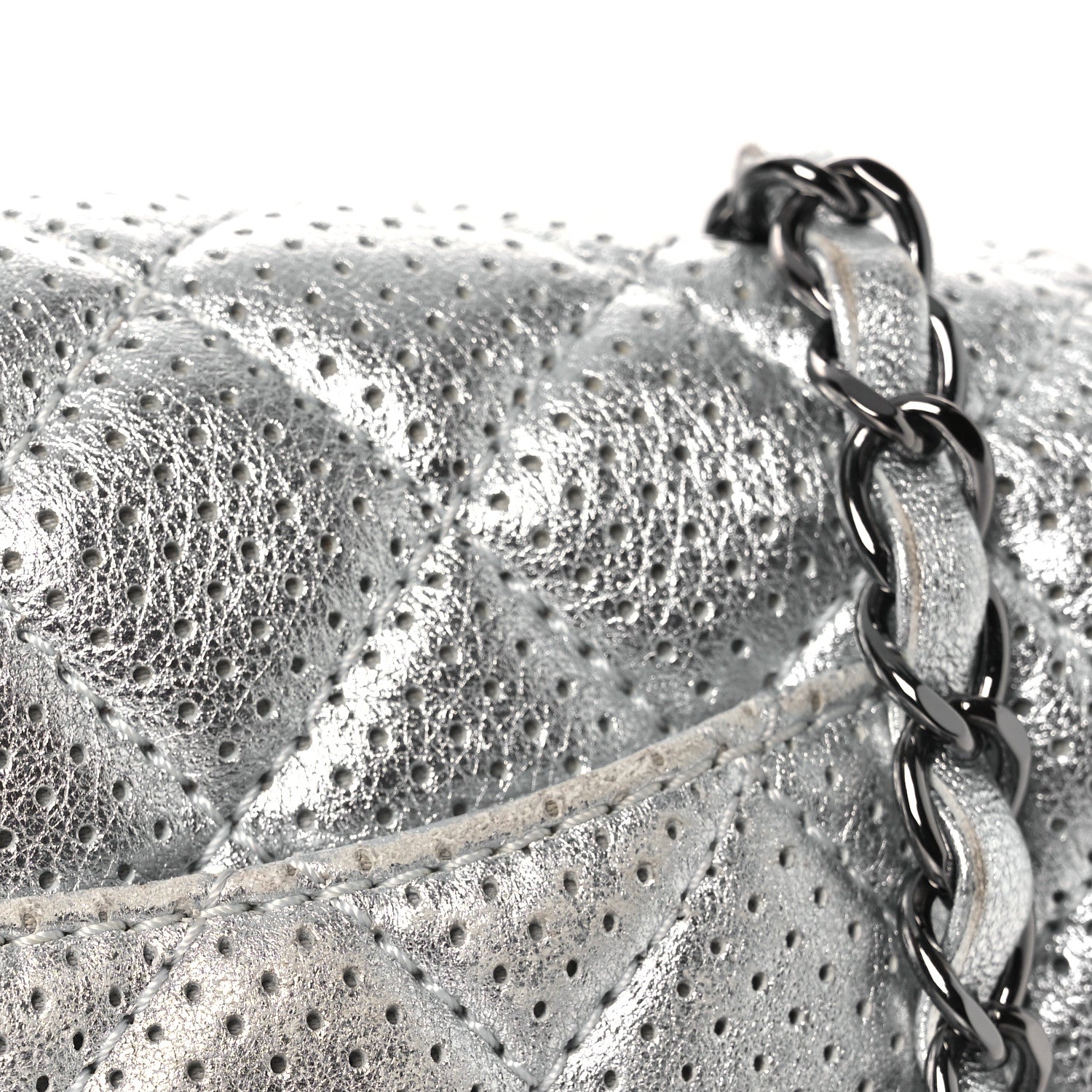 Chanel Metallic Lambskin Perforated Mini Rectangular Flap Silver 12 of 12