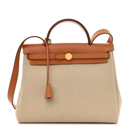 Hermes Military Toile Vache Hunter Herbag Zip Retourne 31 PM Beton Naturel 3 of 14