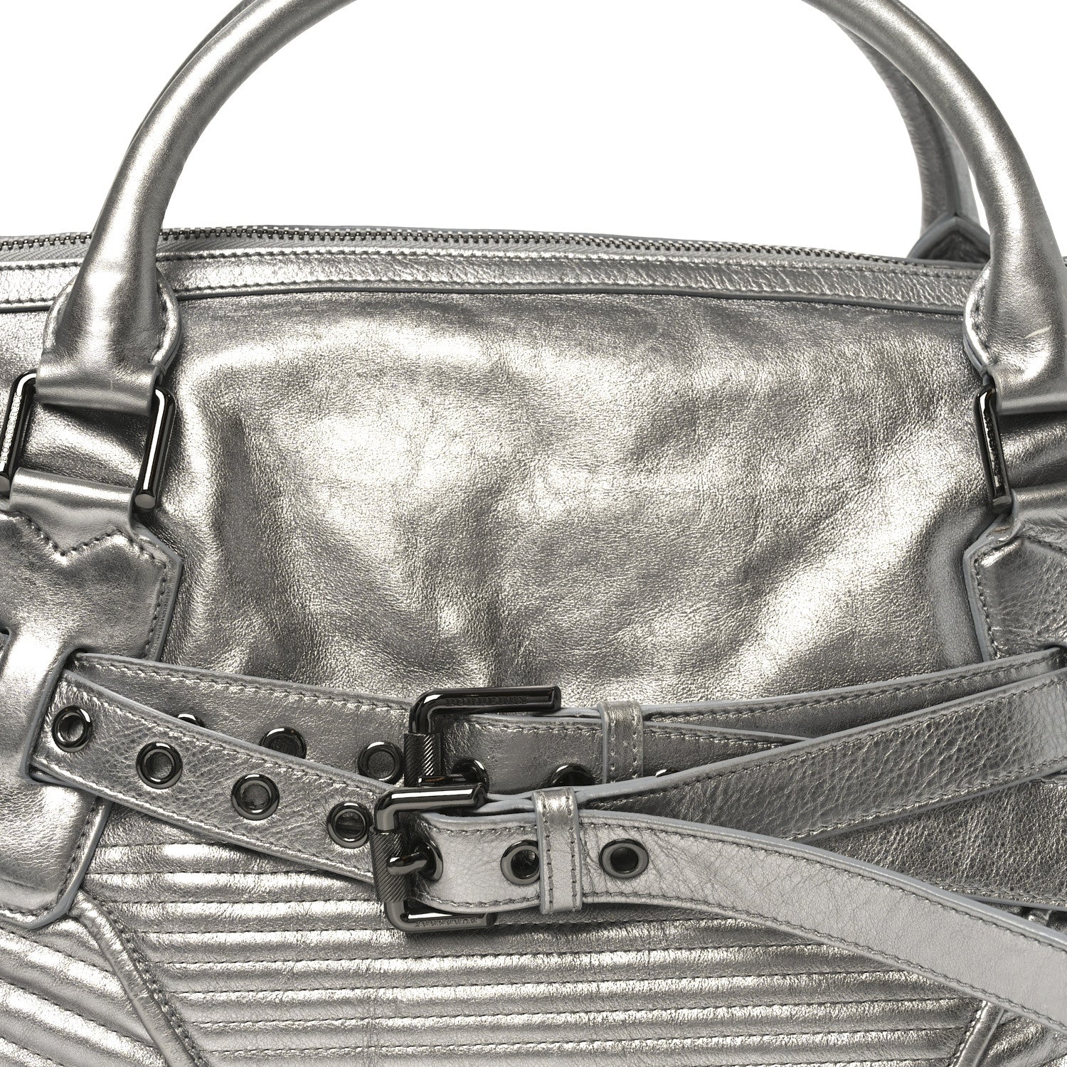 Burberry Metallic Calfskin Winnieford Satchel Silver 7 of 9