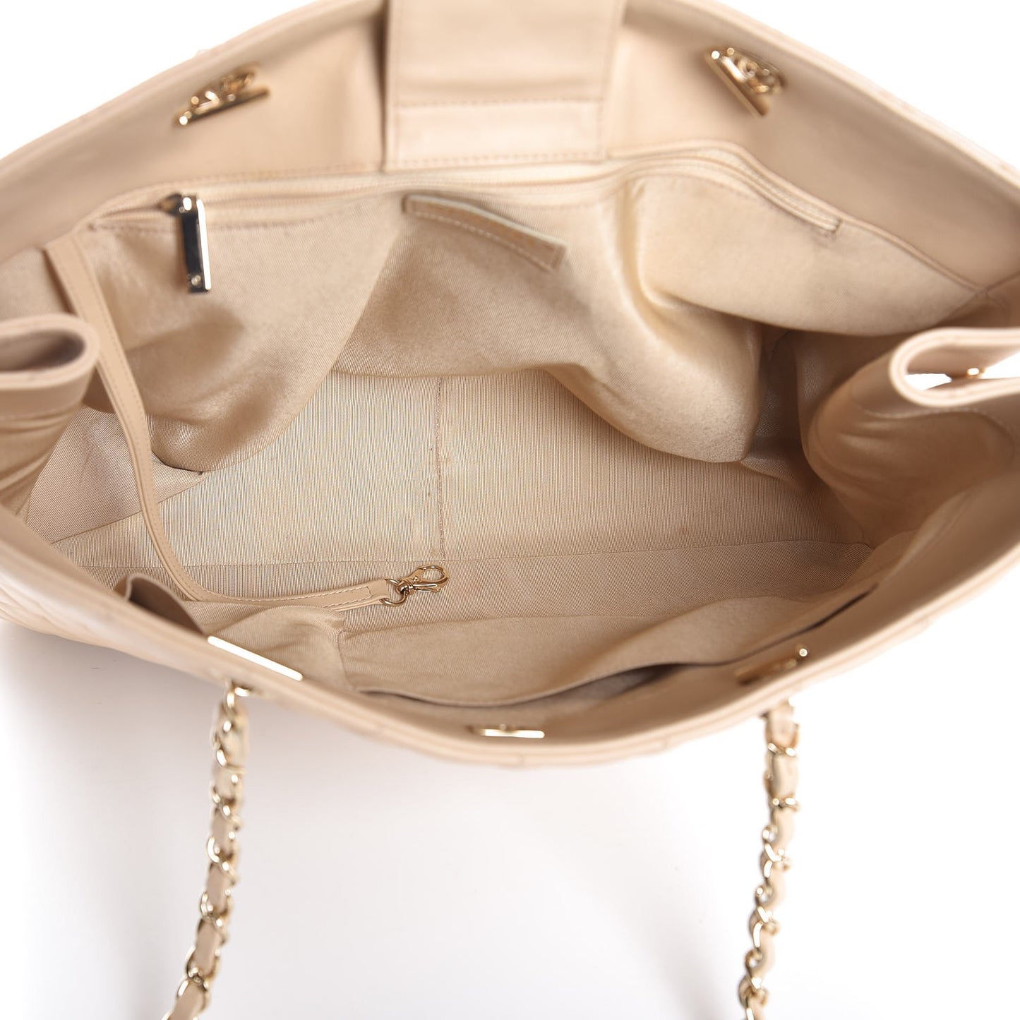 Calfskin Quilted Large CC Shopping Tote Beige