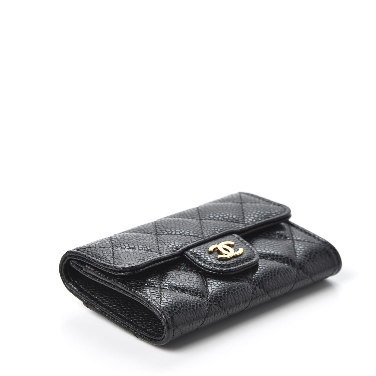 Caviar Quilted Flap Card Holder Wallet Black