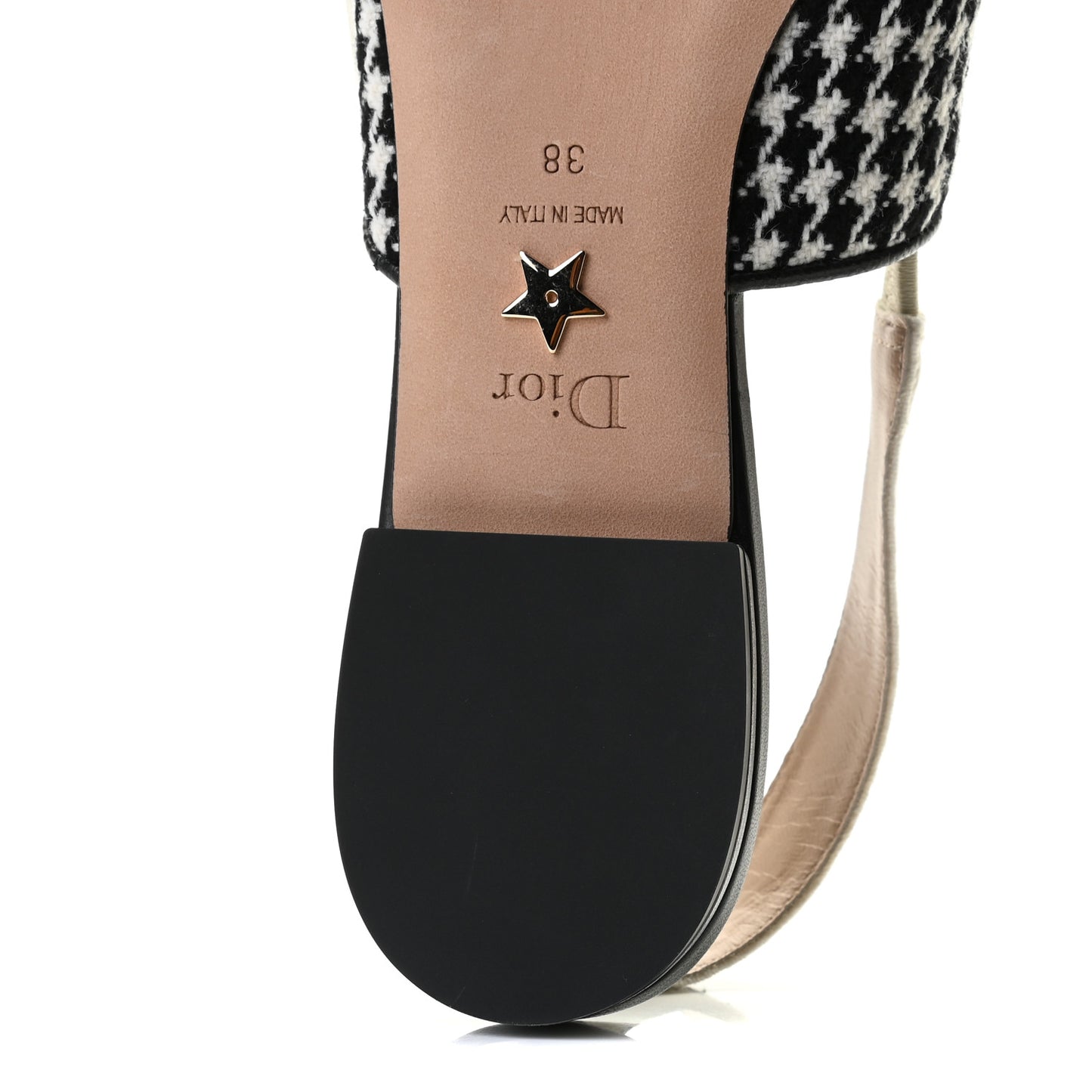Wool Ribbon Houndstooth J'Adior Slingback Ballet Flats 38 Black White