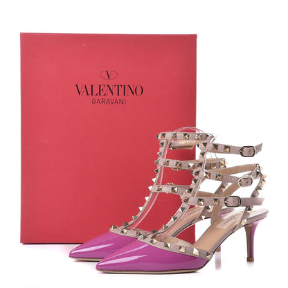 Valentino Garavani Patent Rockstud Ankle Strap Low Heel Pumps 37 Purple Poudre 10 of 10