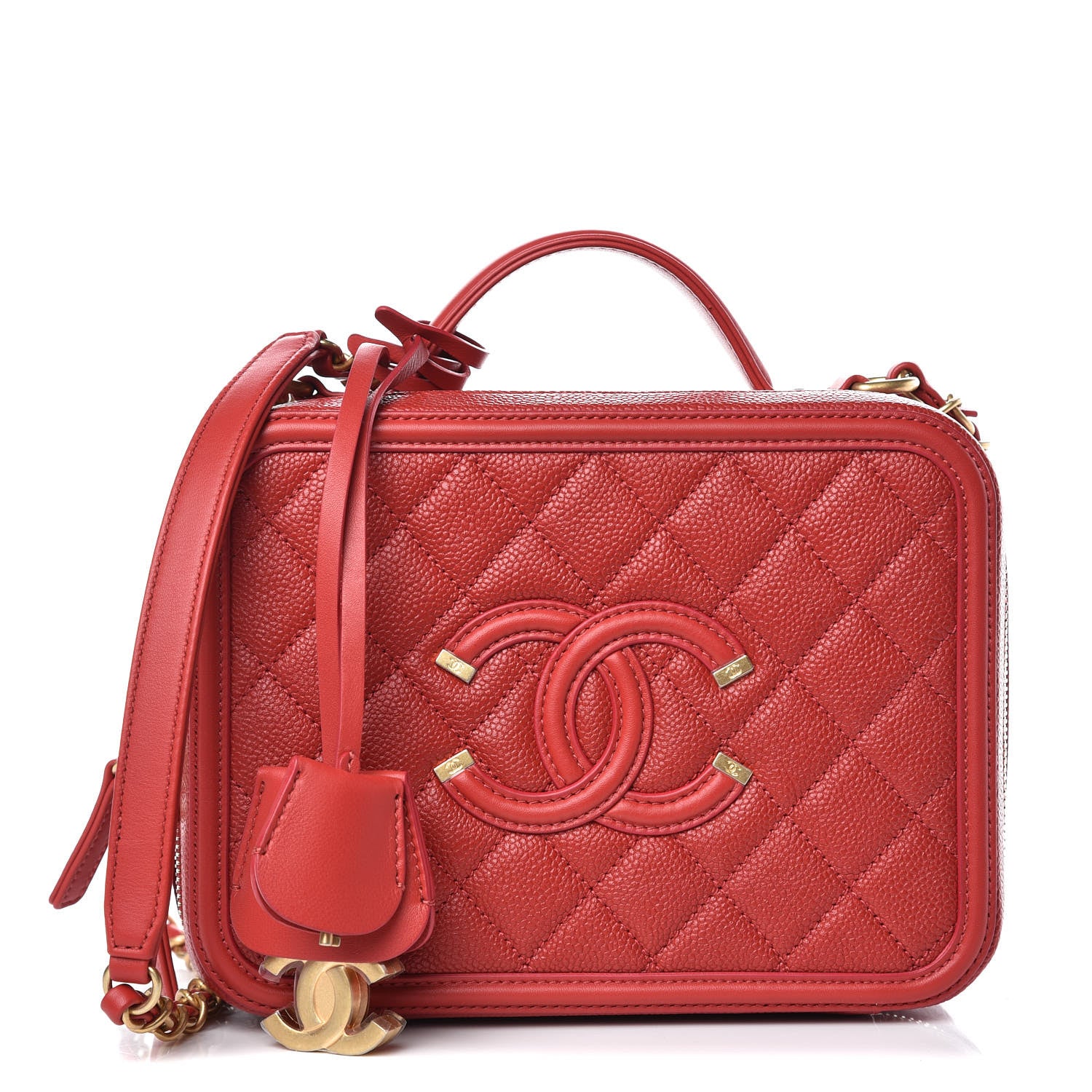 Chanel Caviar Quilted Medium CC Filigree Vanity Case Red 1 of 11