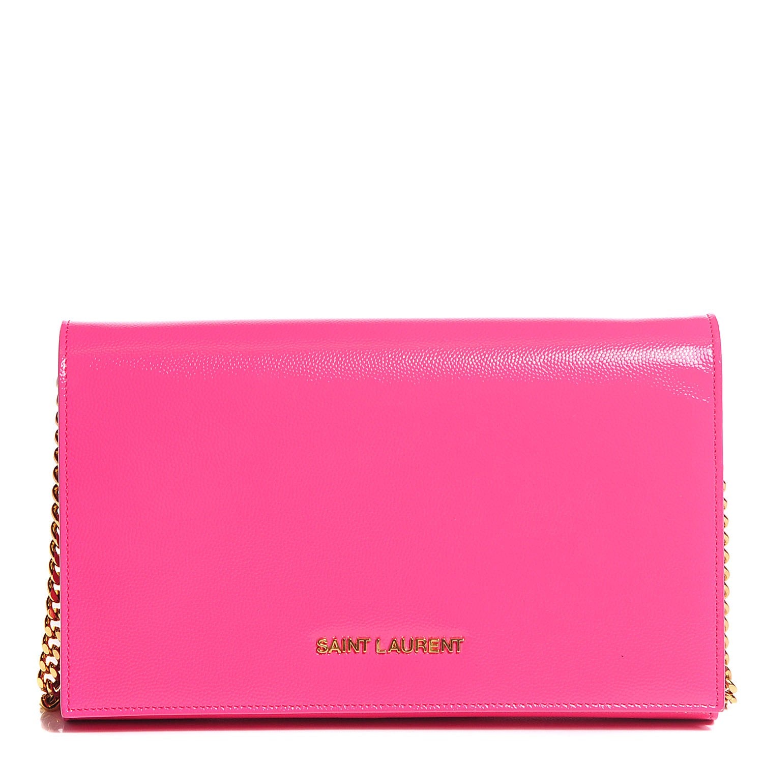 Saint Laurent Patent Grain de Poudre Classic Letters Chain Wallet Lipstick Pink 1 of 6