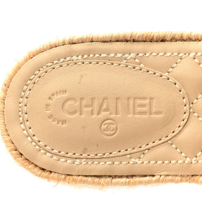 Chanel Lambskin Grosgrain CC Espadrille Mules 39 Beige Black 7 of 9