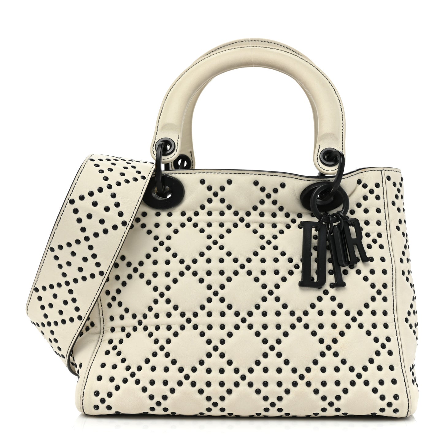 Lambskin Cannage Studded Medium Supple Lady Dior White Black