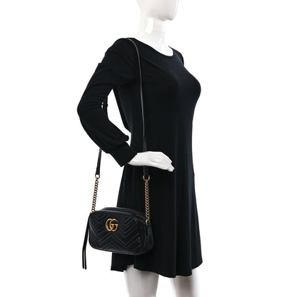 Gucci Calfskin Matelasse Small GG Marmont Chain Shoulder Bag Black 2 of 13