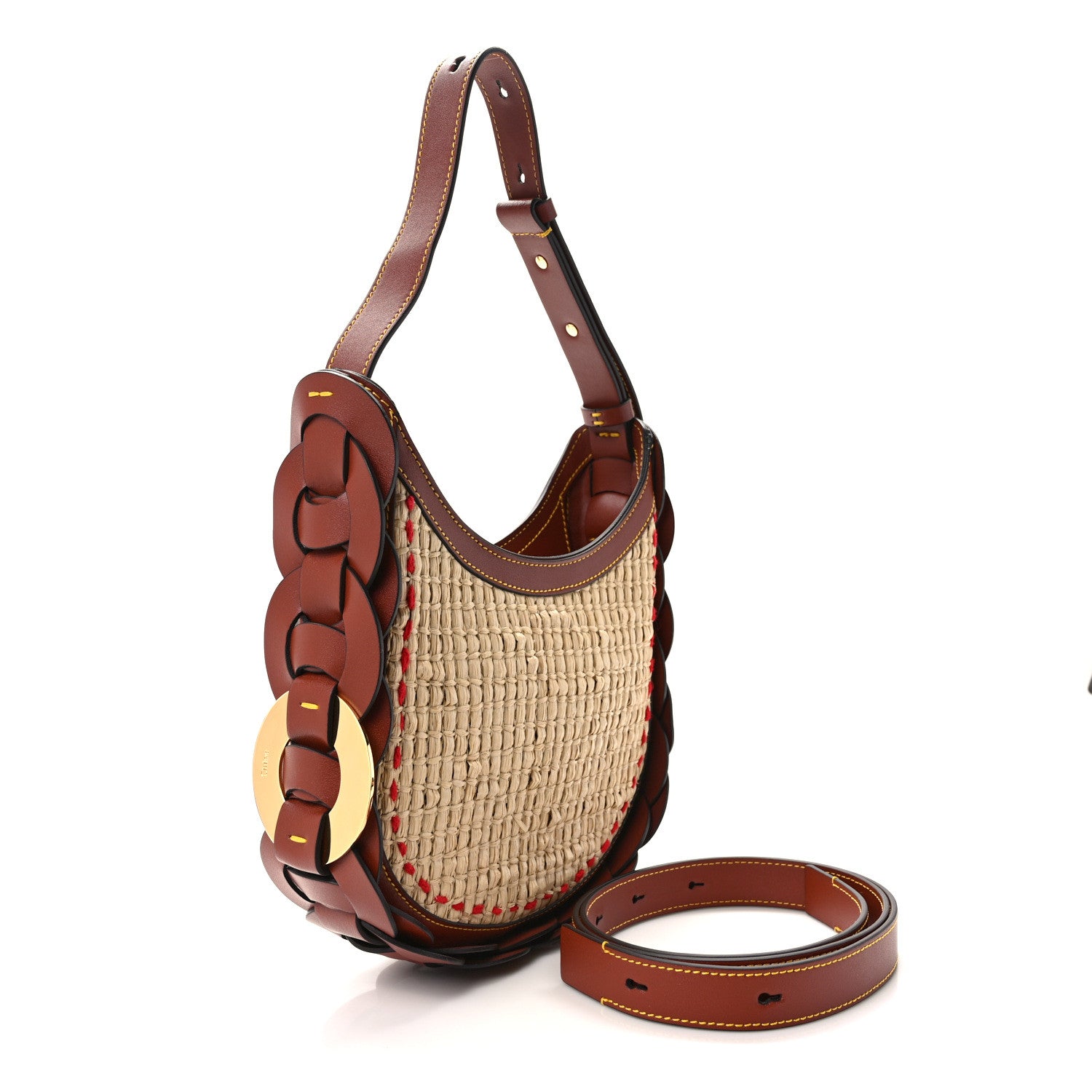 Chloe Calfskin Raffia Embroidered Small Darryl Hobo Sepia Brown 3 of 10