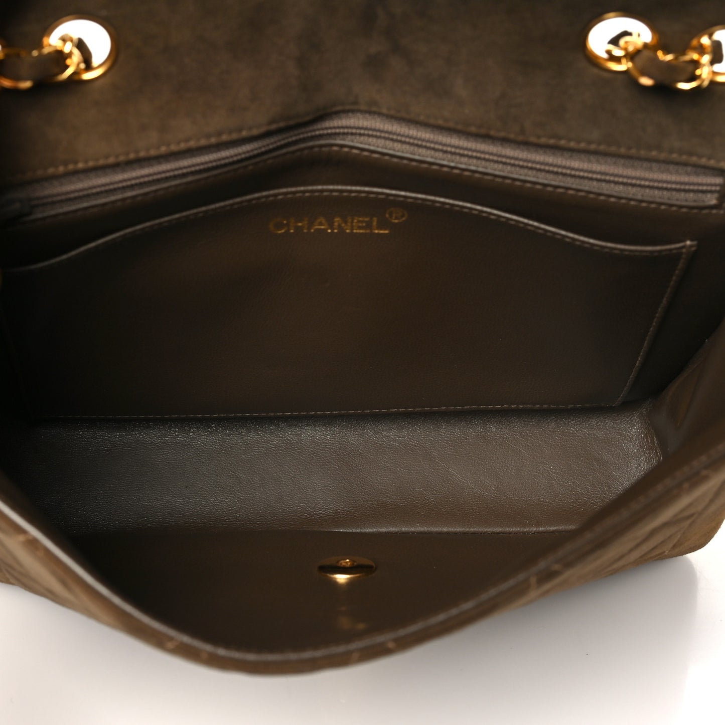 Suede Quilted Medium Single Flap Brown