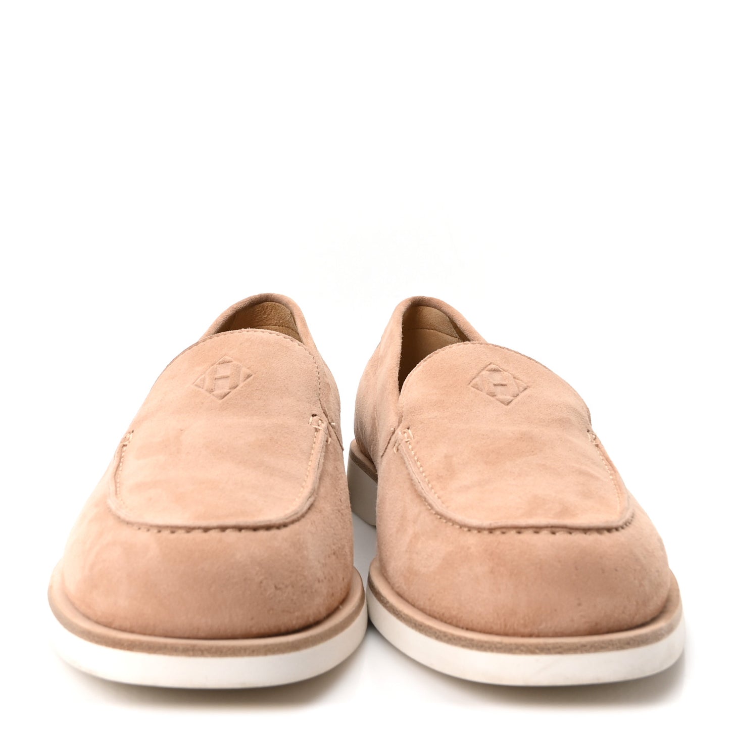 Suede Calfskin Womens Low Loafers 39.5 Beige Perlino