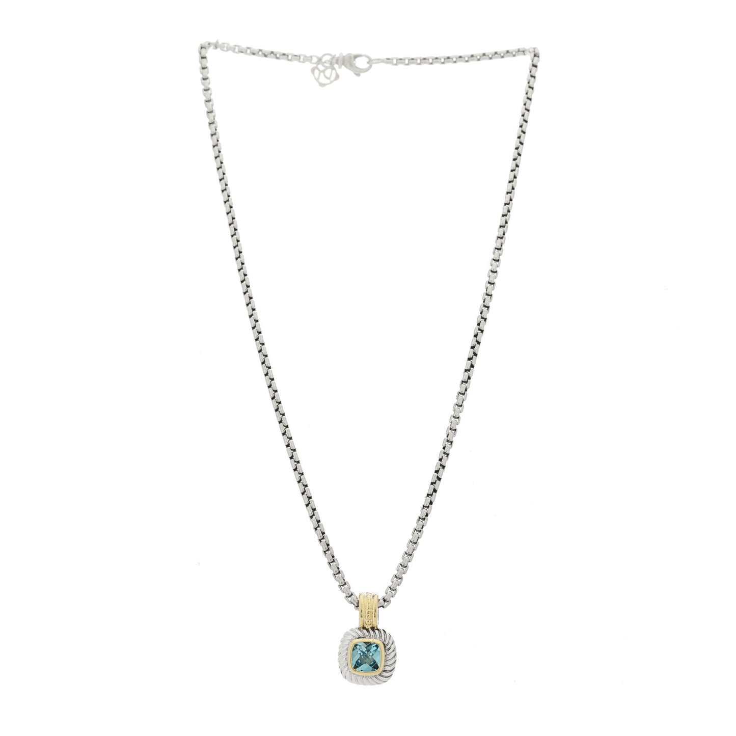 Sterling Silver 14K Yellow Gold Blue Topaz 7mm Albion Enhancer Pendant Necklace