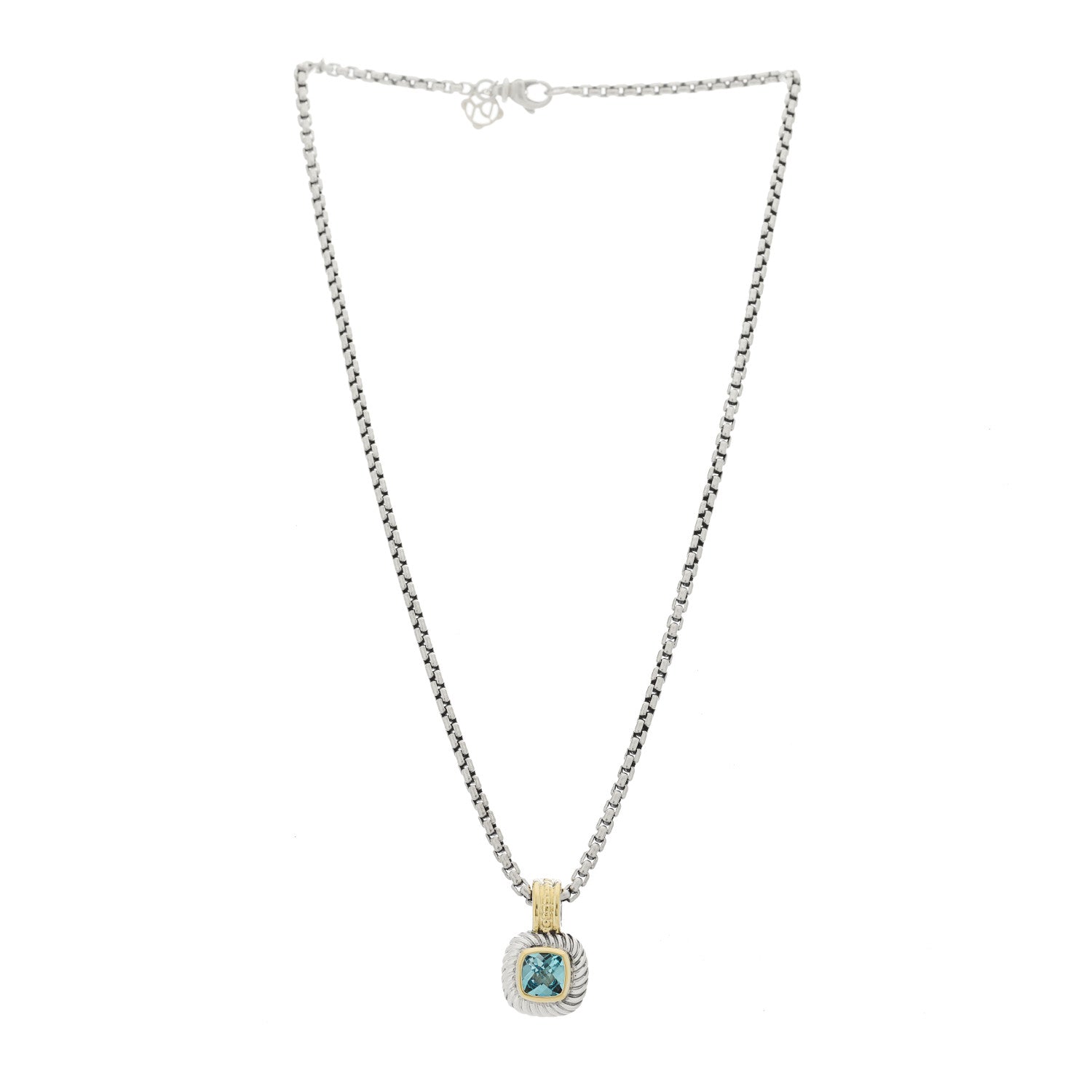 David Yurman Sterling Silver 14K Yellow Gold Blue Topaz 7mm Albion Enhancer Pendant Necklace 3 of 5