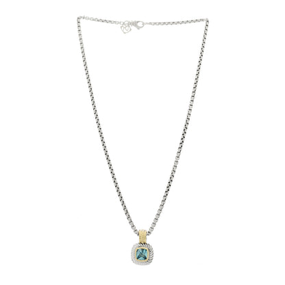 David Yurman Sterling Silver 14K Yellow Gold Blue Topaz 7mm Albion Enhancer Pendant Necklace 3 of 5