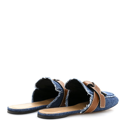 Loewe Washed Denim Calfskin Gate Mule Sandals 38 Blue Tan 5 of 9