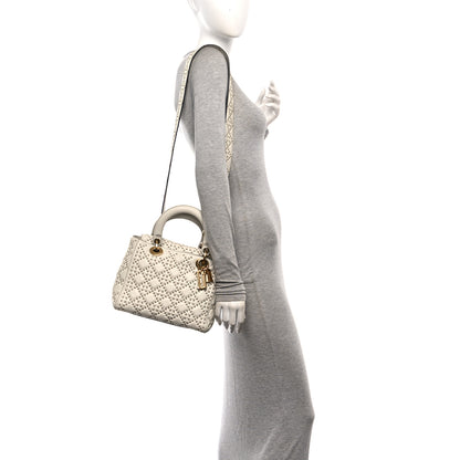 Christian Dior Calfskin Cannage Studded Medium Supple Lady Dior White 2 of 10