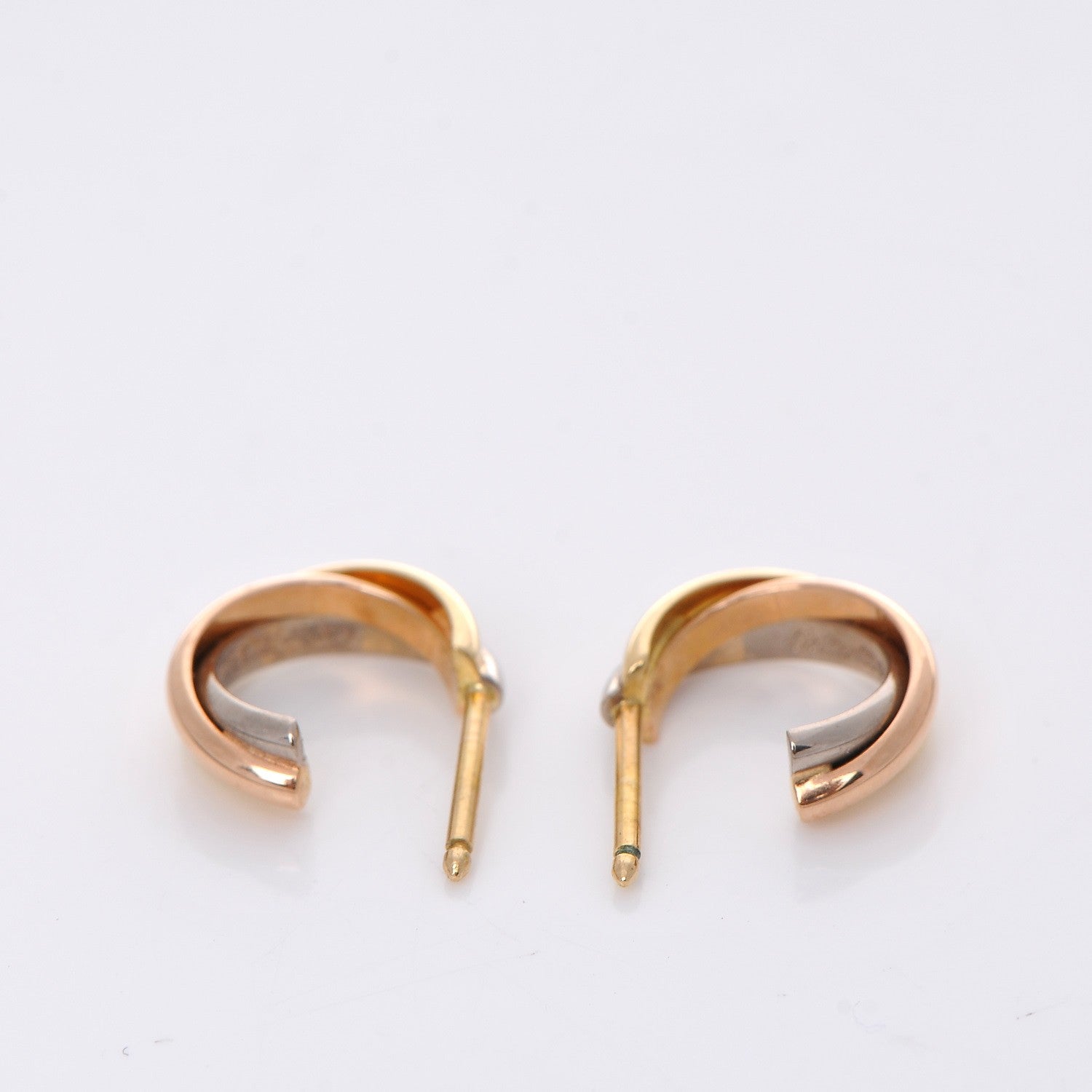 Cartier 18K Pink Yellow White Gold 13mm Trinity Hoop Earrings 3 of 8