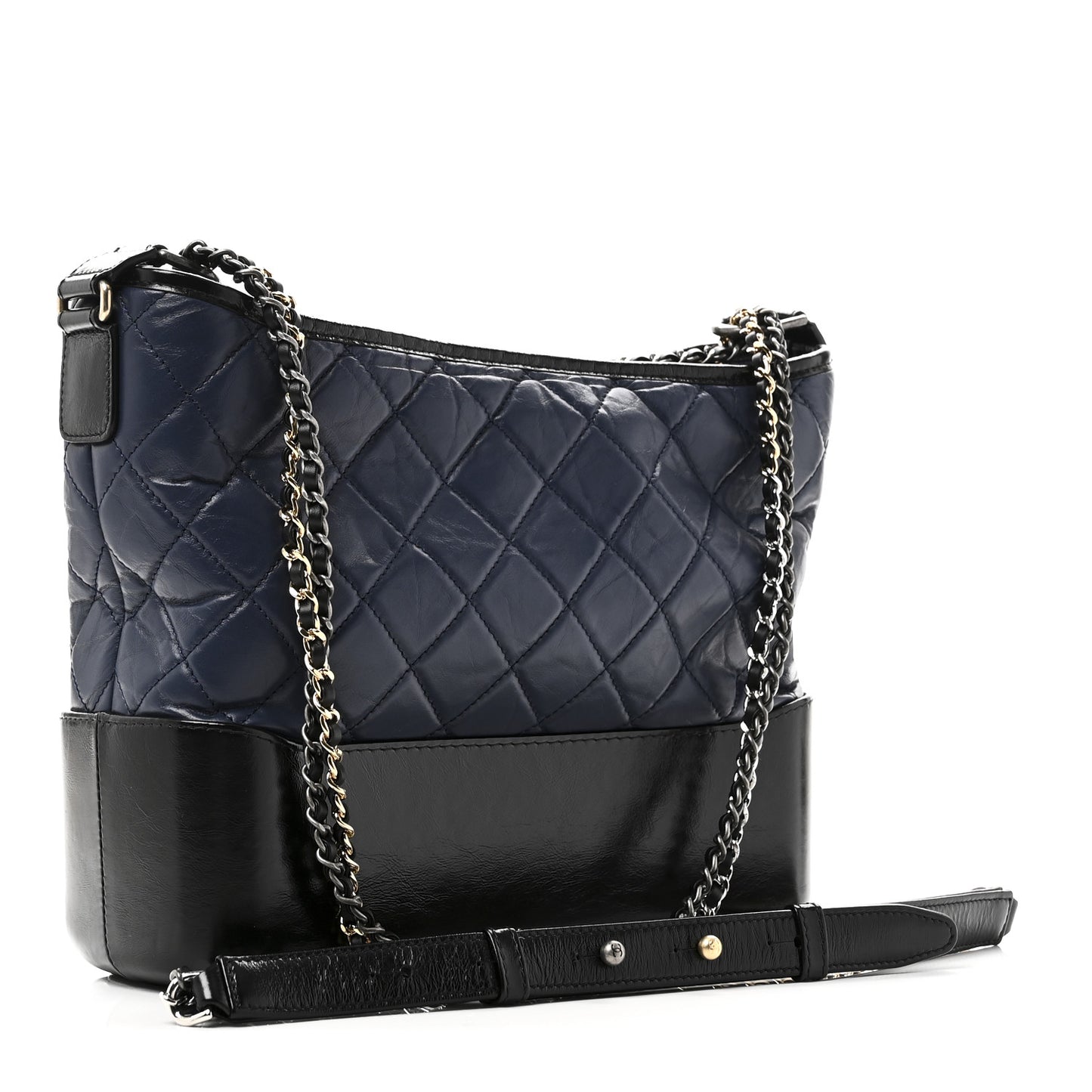 Aged Calfskin Quilted Medium Gabrielle Hobo Navy Black