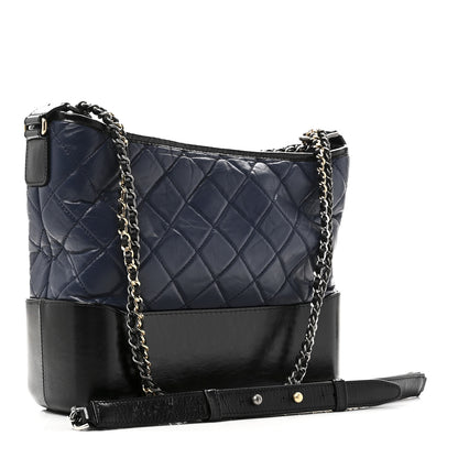 Chanel Aged Calfskin Quilted Medium Gabrielle Hobo Navy Black 3 of 10
