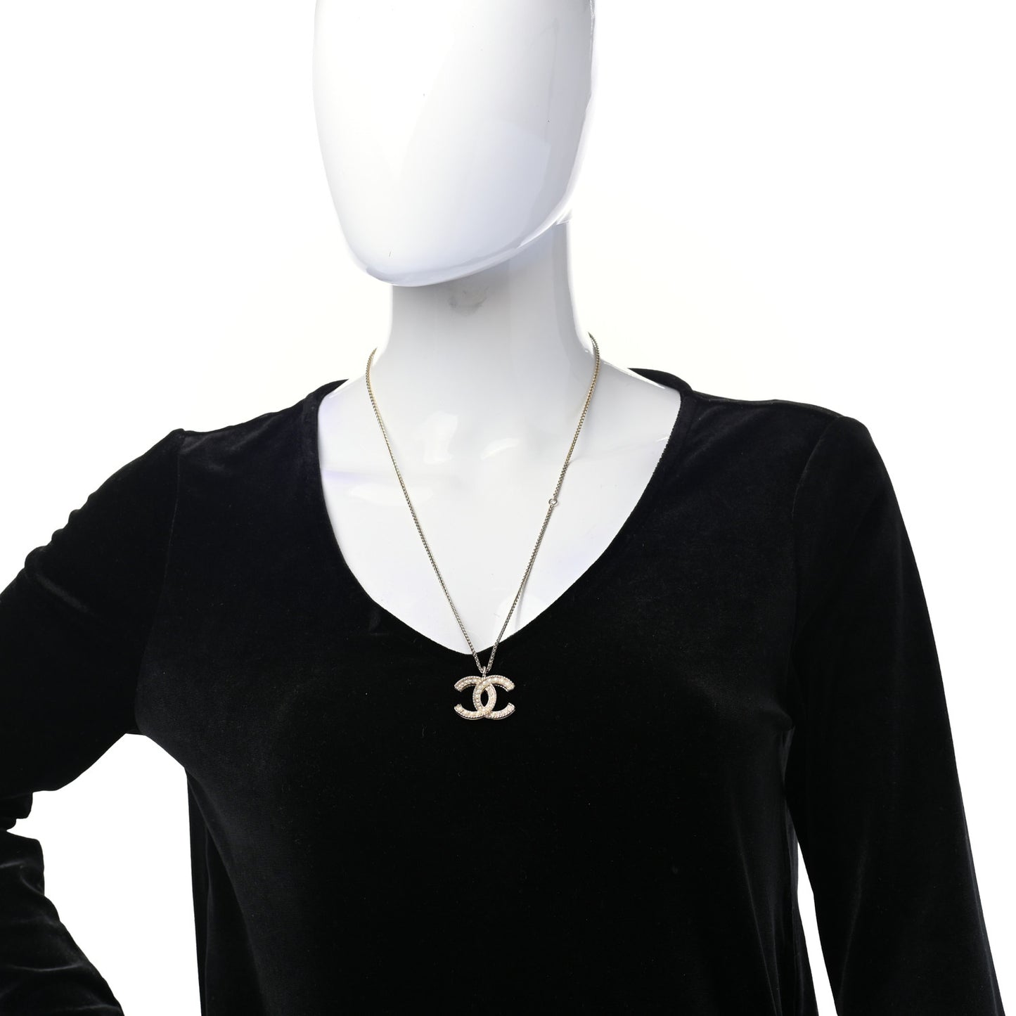 Pearl CC Pendant Necklace Gold