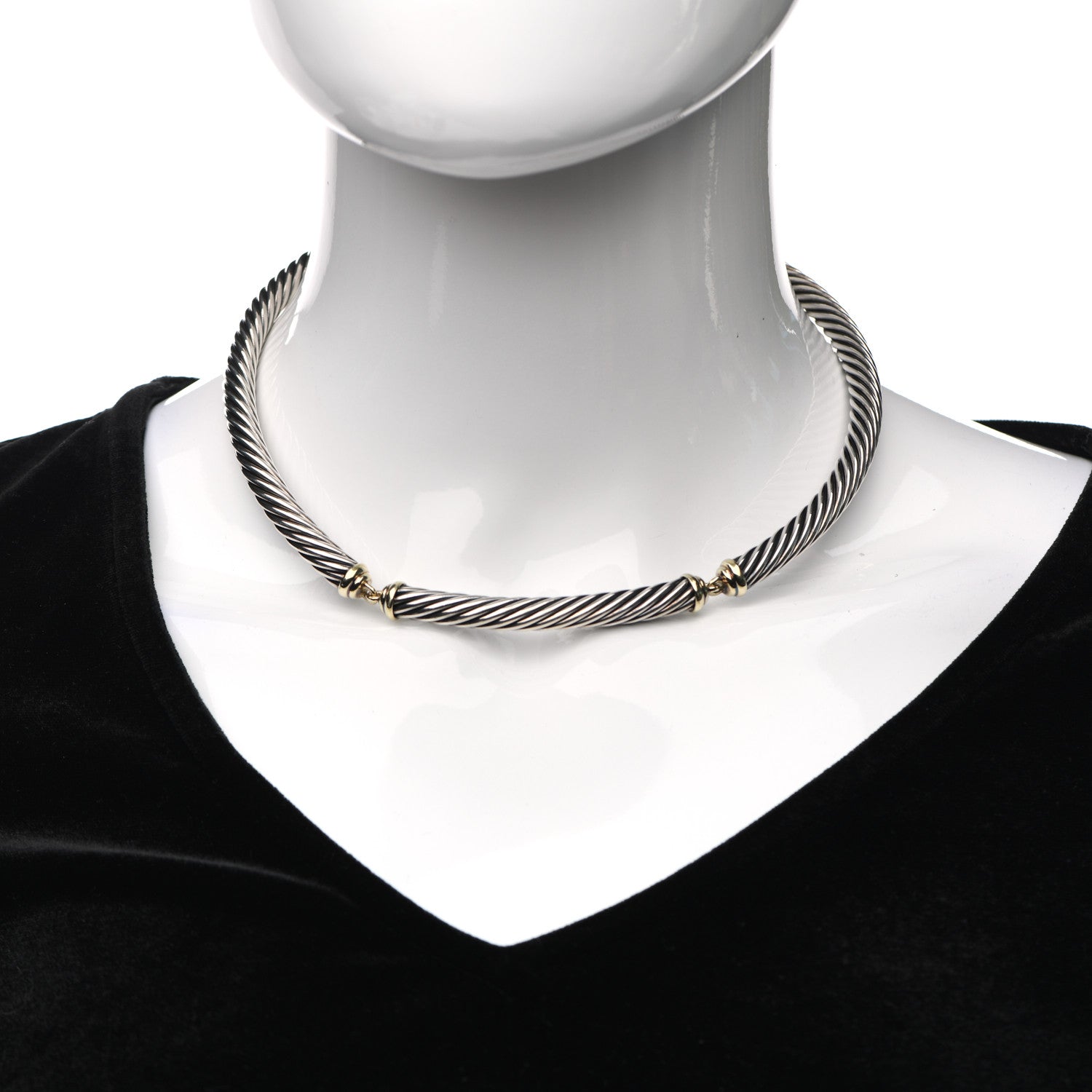 David Yurman Sterling Silver 14K Yellow Gold Cable Metro Collar Necklace 2 of 3