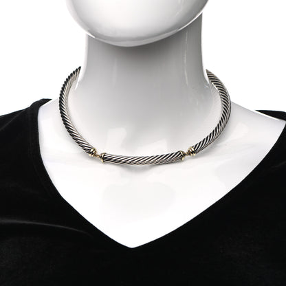 David Yurman Sterling Silver 14K Yellow Gold Cable Metro Collar Necklace 2 of 3
