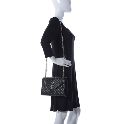 Saint Laurent Grain De Poudre Textured Mixed Matelasse Triquilt Medium Monogram Satchel Black 2 of 16