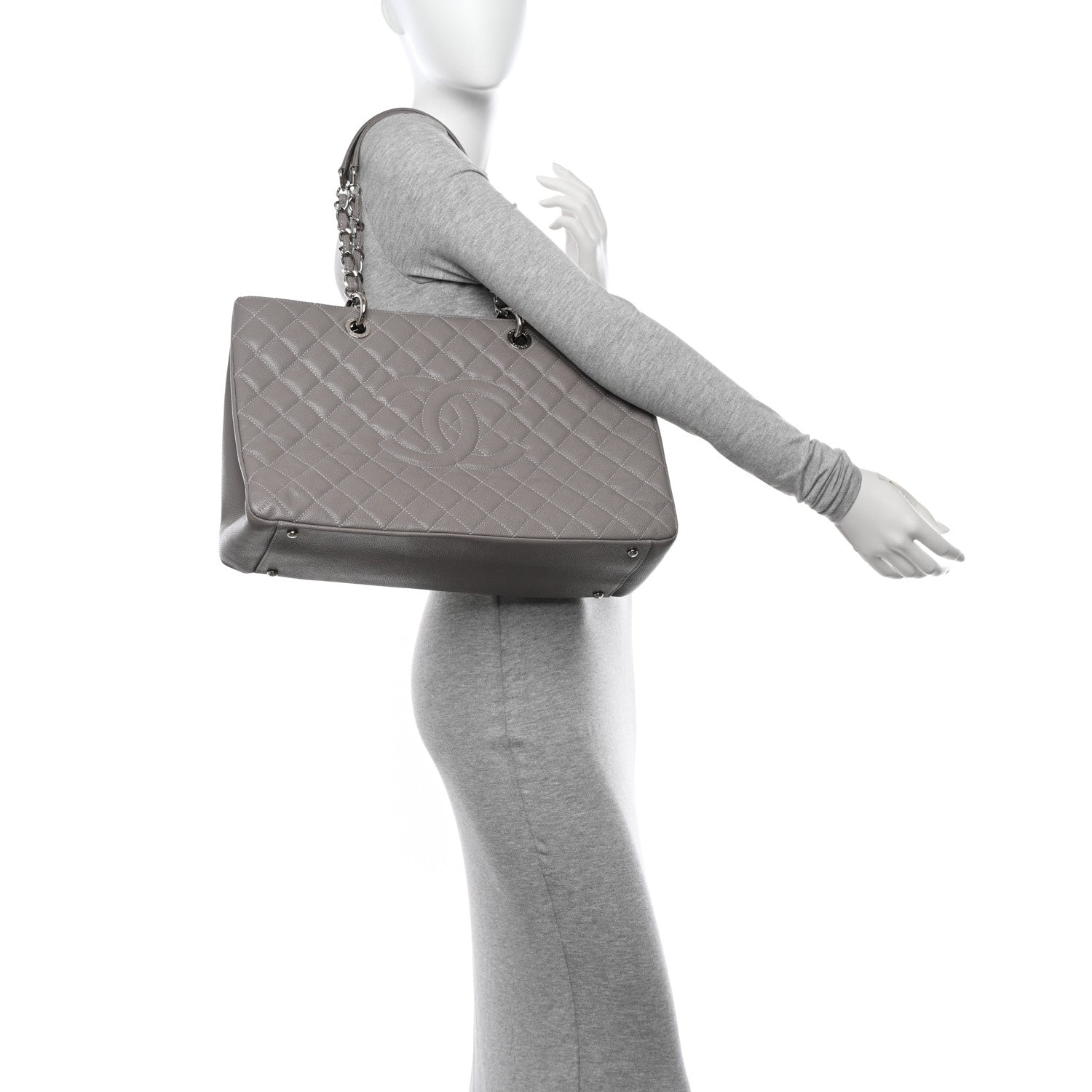 Chanel Caviar Quilted XL Grand Shopping Tote GST Light Grey 2 of 12