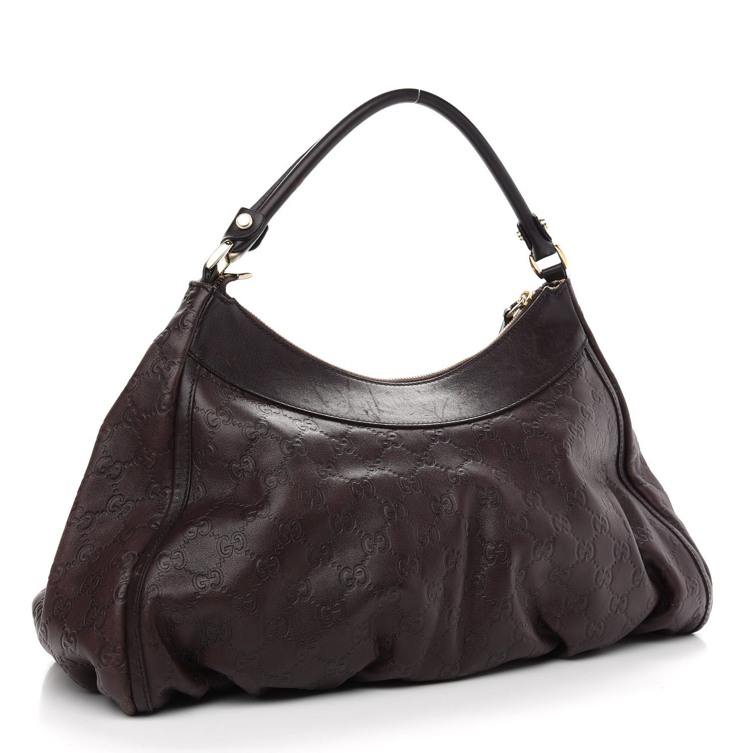 Gucci Guccissima Large D Gold Ring Hobo Chocolate Brown 3 of 15