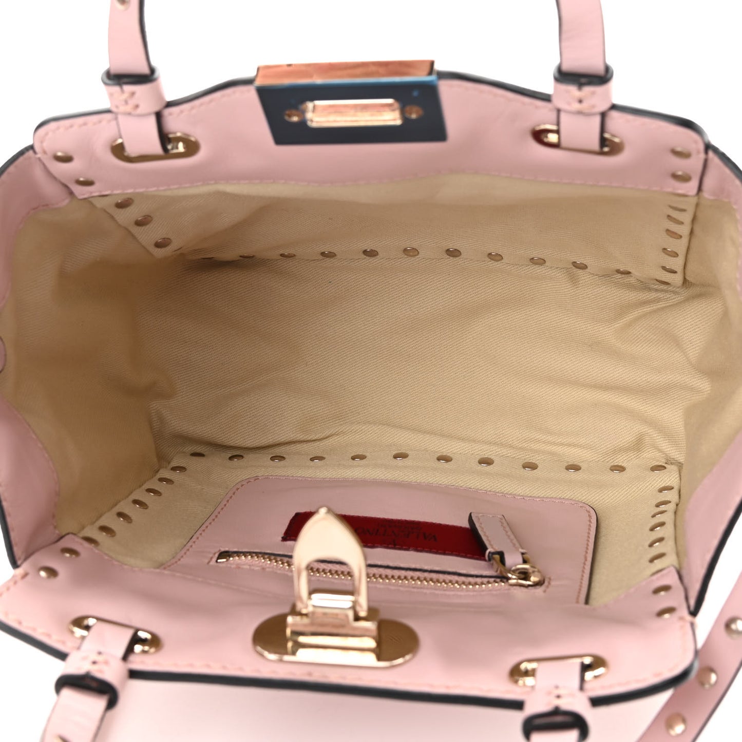 Pebbled Calfskin Mini Rockstud Tote Water Rose